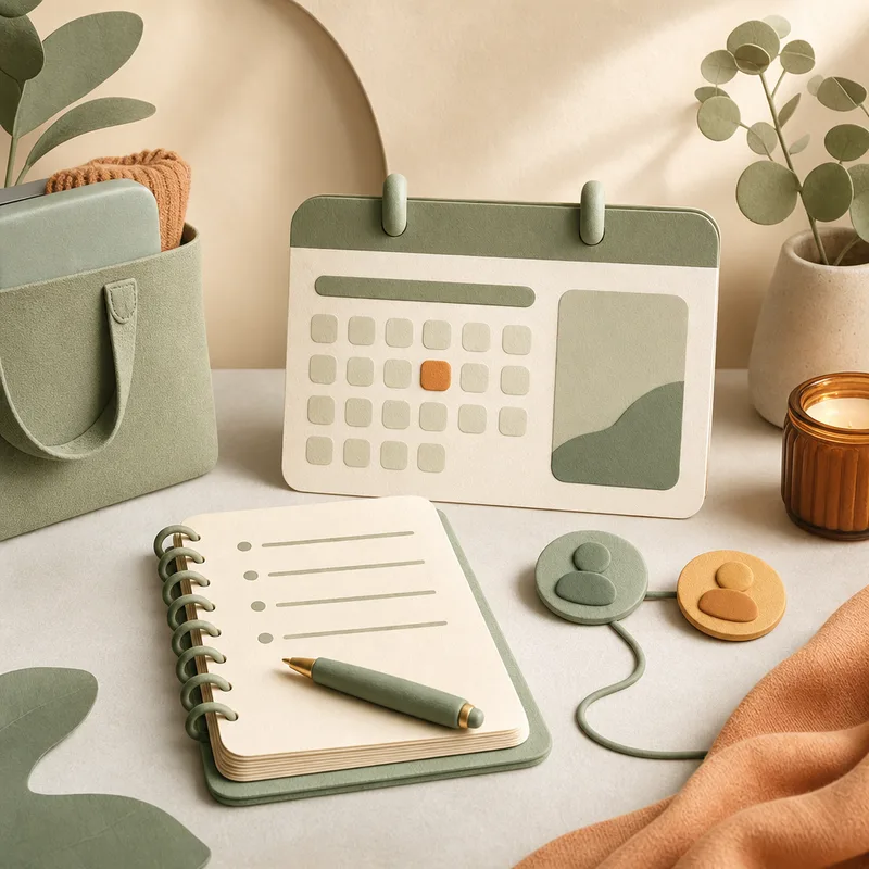 A clean diary and pen representing a care contacts directory